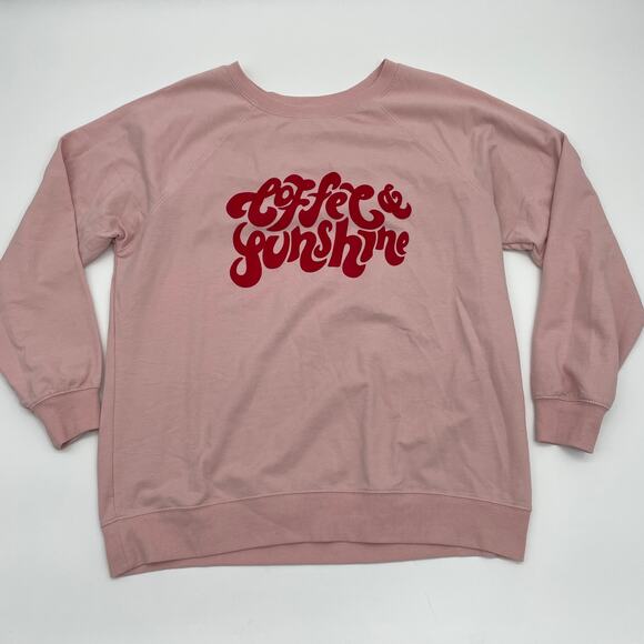 WILDFOX Womens Soft Pink Coffee and Sunshine Pullover Sweatshirt Size M - Picture 1 of 6
